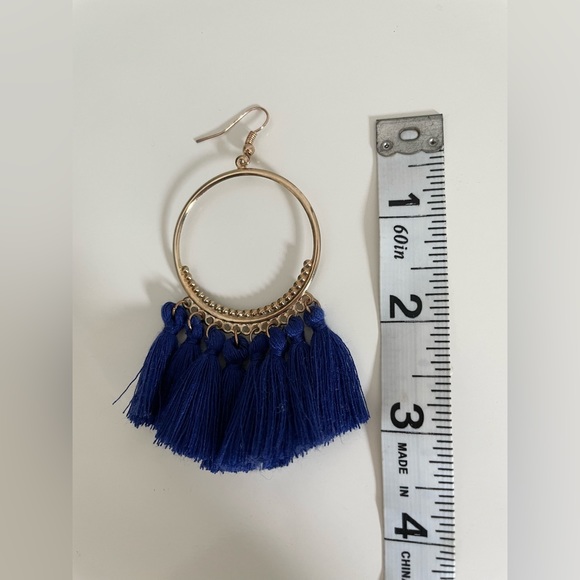 Urban Outfitters Statement Tassel Earring in Gold | Ink Blue - Picture 2 of 2